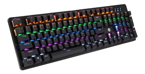 Teclado HP GK100 QWERTY HP Blue español color negro con luz RGB