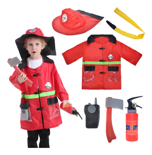 Disfraz Talla Small Para Niño De Bombero Color Rojo