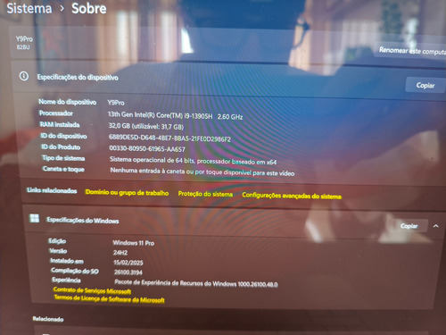 Lenovo Yoga Y9 14 Pro I9 13° 32gb Ram Ddr5 2tb Ssd Rtx4060 (Usado)