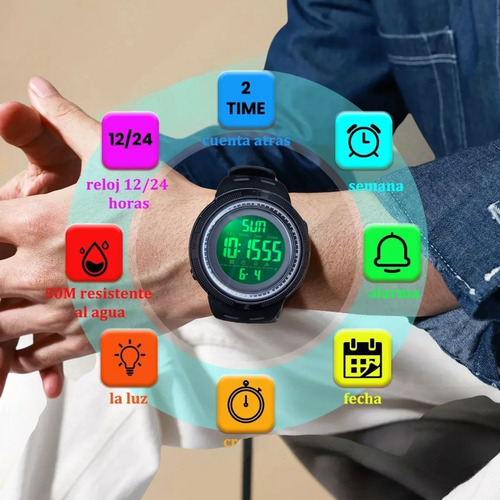Reloj Deportivo Led Sumergible Ideal Para Correr Y Nadar Negro Negro Negro