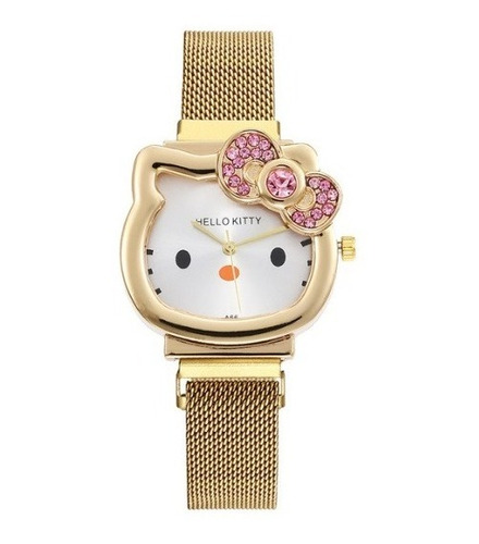 Reloj Hello Kitty Metalico Rosa Gold Regalo Para Niñas