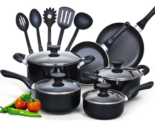 Cook N Home Negro 15 Pzs Antiadherente Bateria De Cocina