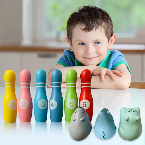 Juego De Bolos De Madera Juguete De Desarrollo Temprano Para
