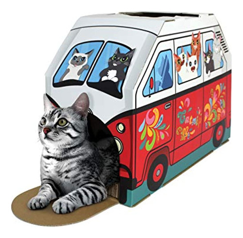 American Cat Club Retro Van Cat House & Scratcher Con Catnip