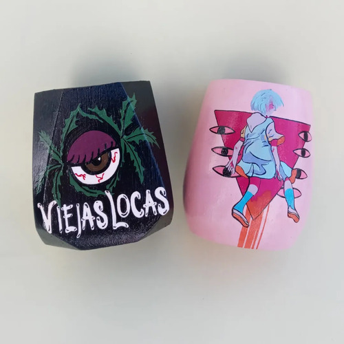 Mates De Algarrobo - Pintado A Mano Personalizado + Bombilla