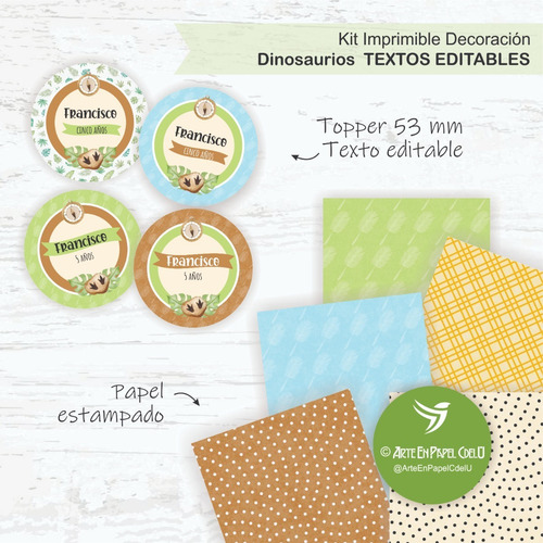 Imagen 4 de 5 de Kit Imprimible Decoración Candybar Dinosaurios Texto Editabl