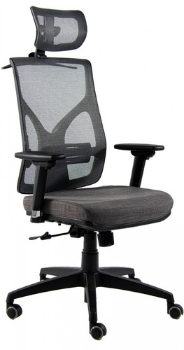 Silla de escritorio Rolic Cool con apoyabrazos ajustables 1D base de nylon y apoyacabezas ergonómica gris y negra con tapizado de mesh y milenium