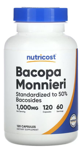 Bacopa Monnieri 500 mg 120 cápsulas Nutricost - Imp Eua sabor sin sabor