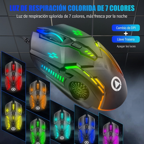 Imagen 2 de 7 de 3200 Dpi Silencio Ratón Gamer Cableado Vistoso Juego Mouse