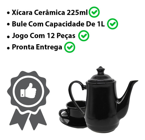 Imagem 2 de 7 de Jogo De Chá Ceramica Bule Pires Cafe Cozinha Moderna 12pçs