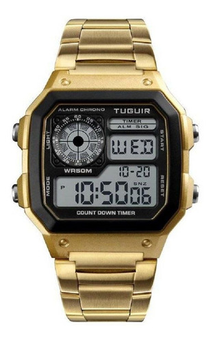 Relógio Unissex Tuguir Digital Tg1335 Dourado Preto Retrô