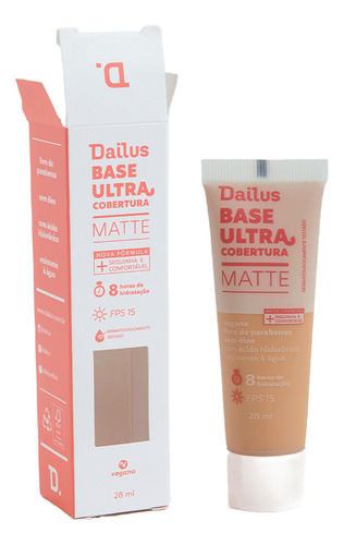 Base de maquiagem líquida Dailus Matte Base ultra Base ultra cobertura matte tom d5 medio - 28mL