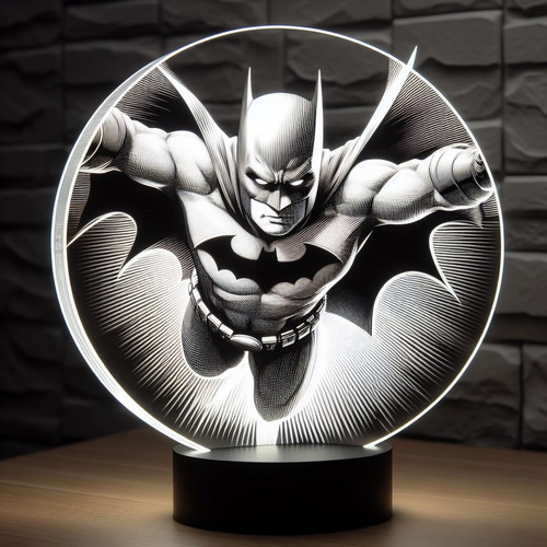 Luminária Led 3d Abajur Batman Dc Modelos Cúpula Modelo 8 Estrutura Preta Com Led Ajuste 7 Cores