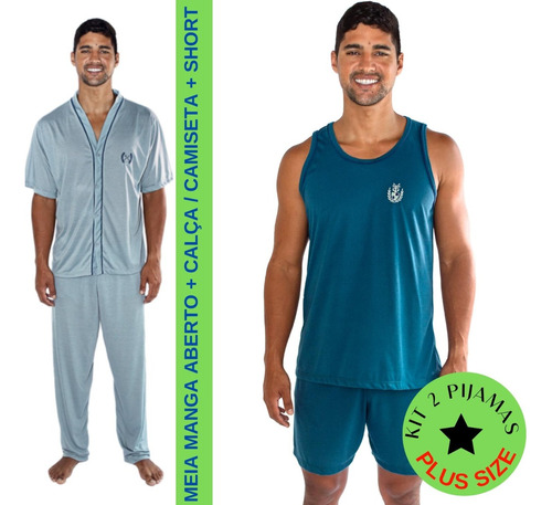 Kit Com 2 Pijamas Masculino Plus Size Primavera Verão