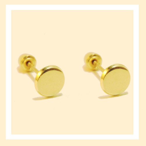 Aretes Broquel Circulo Liso Para Niña Y Adulto. Oro 10k
