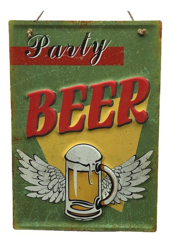 Placa Decorativa De Parede Metal Bar Quadrada Cerveja Asas