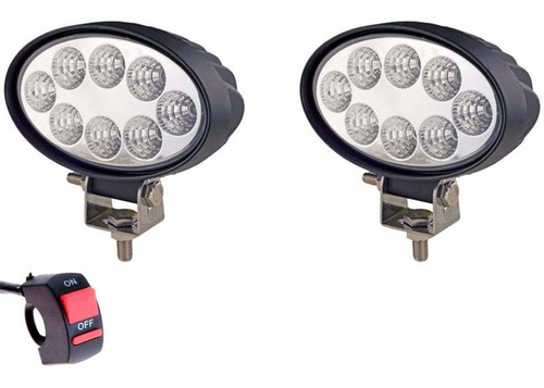 Combo Par Faros Proyector 8led 24w 1560lm Ovalado + Switch
