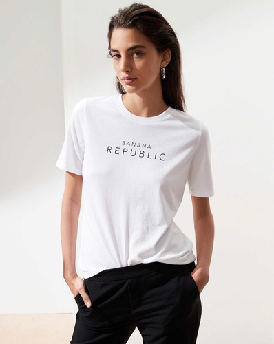 Camiseta Original Banana Republic Blanca Logo Talla Xs.