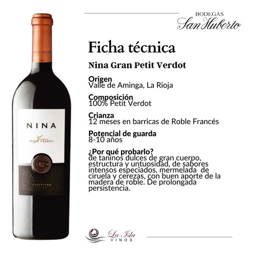 Imagen 4 de 10 de Vino Nina Gran Malbec + Petit + Cab. Franc + Aminga - Combo