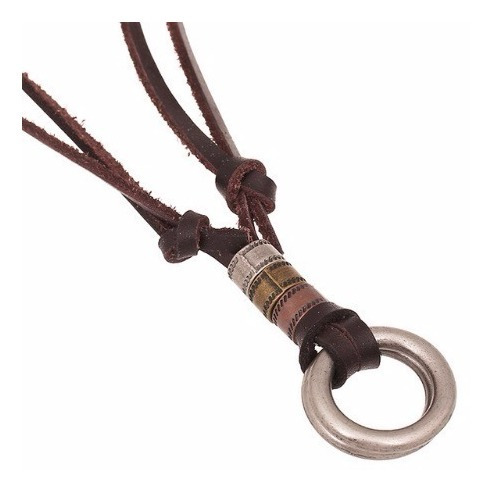 Colar Cordão Argola Vintage Couro Masculino