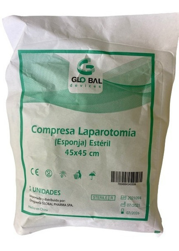 Compresa Laparotomia Esteril 45x45cm Prelav X 5 Unidades.