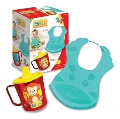 Set 2 En 1 Babero Flexible Y Vasito Con Pico Bimbi