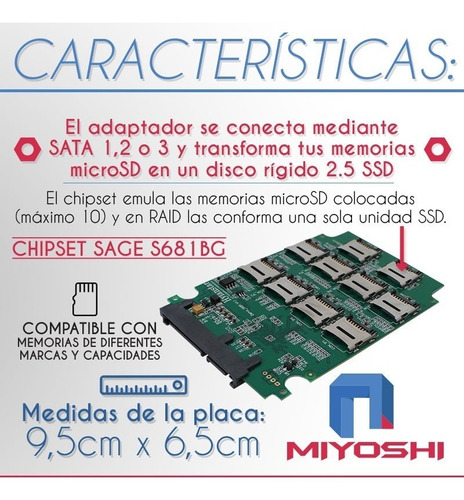 Imagen 4 de 10 de Placa Sata Raid Hasta 10 Memorias Microsd Crea Tu Disco Ssd