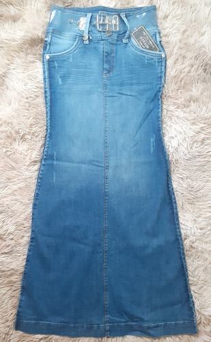 Saia Jeans Longa Sereia Cinto Joyaly Moda Evangélica