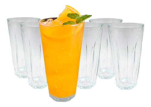 Vaso Vidrio Alto X6 Unidades 280ml Jugos Gaseosas Tragos 