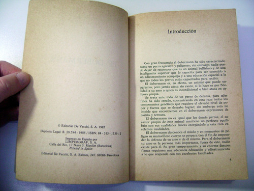 El Perro Doberman Cria Adiestramiento Libro Bucholz Boedo (Usado)
