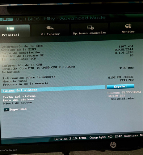 Motherboard Asus P8h61-m Lx3 R2.0, 8gb Ram, Cpu Core I5 3450 Azul (Usado)
