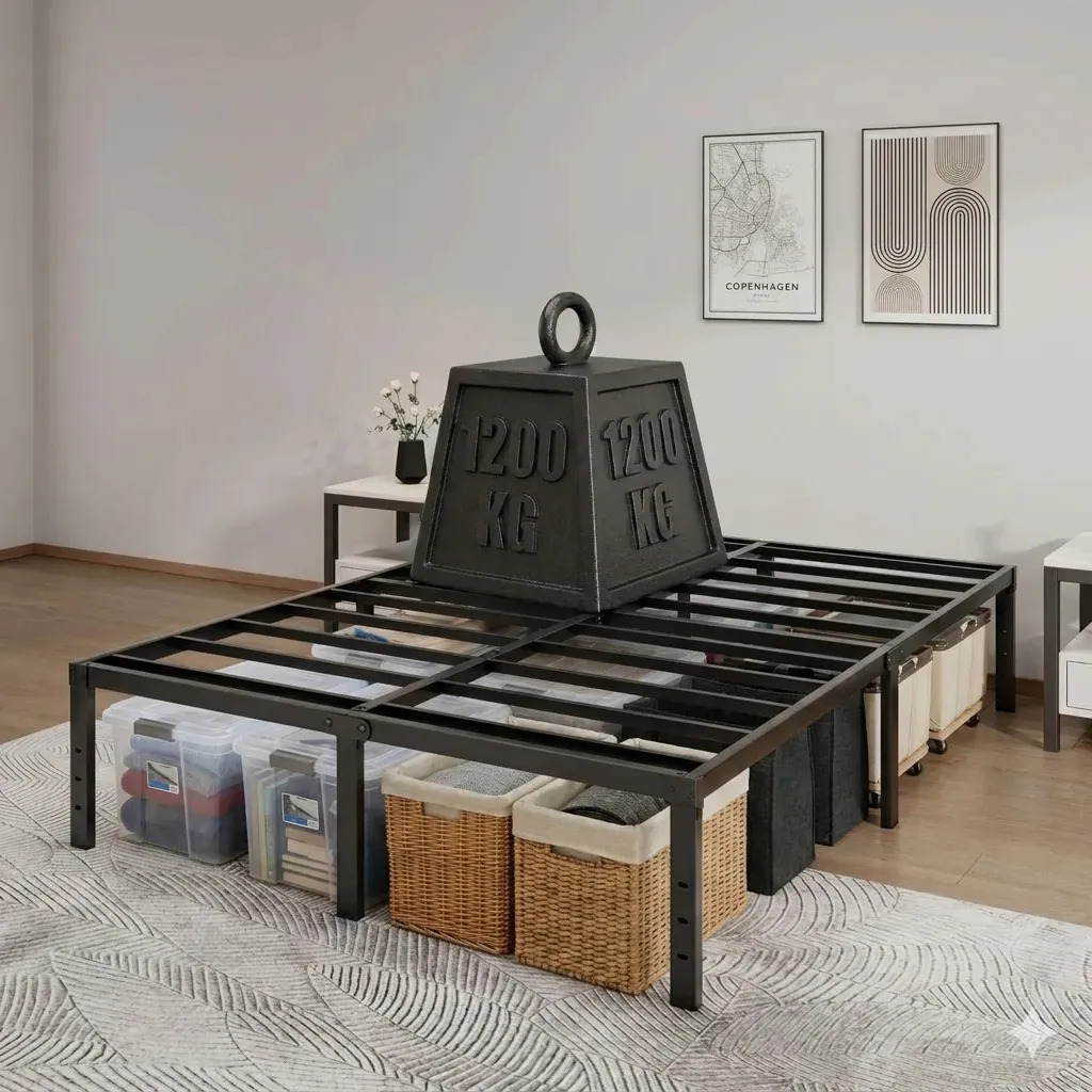 Base de Cama Tamaño Matrimonial de Metal Tamaño Full,190*136*36cm Marco Cama De Plataforma De Metal 14 Pulgadas Con Espacio De Almacenamiento Debajo De La Cama, Espesado, Marco Res