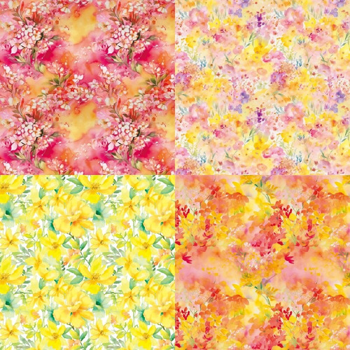 Set De 12 Papeles Flores Brillantes Scrapbooking Collage