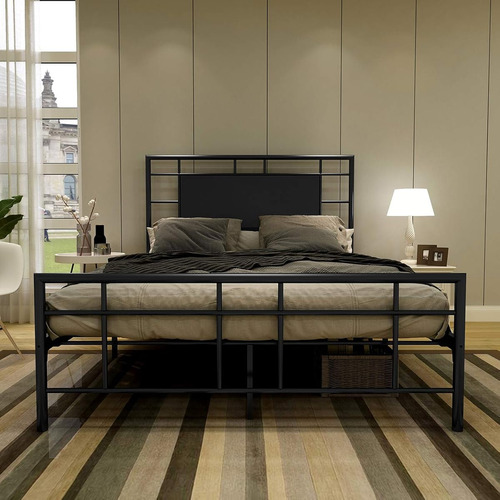 Base De Cama Aufank Matrimonial De Metal Color Negra