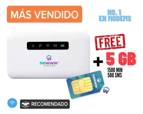 Módem Mifi Inalámbrico Incluye Chip Newww 5gb Y Chip Unefon
