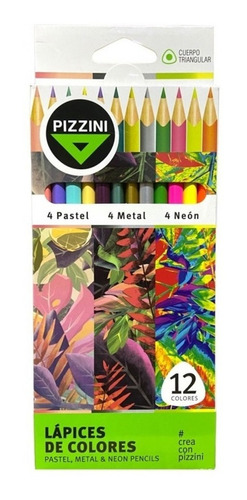 Lapices Pizzini X 12 Lapices Colores Pastel Neon Metal