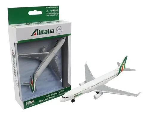 Avion Miniature Alitalia 1/600 - Blanc, Métal (Zamac) - État Neuf Dans Sa Boîte