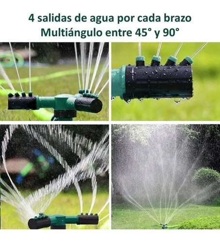 Imagen 8 de 10 de Aspersor Riego De 3 Brazos Giratorio 360° Para Mangueras
