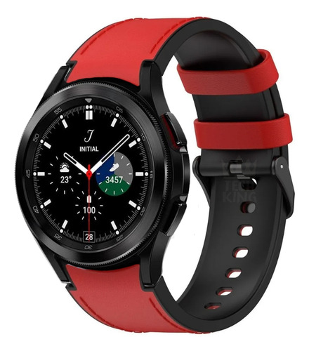 Correa de silicona de piel sintética para Galaxy Watch4 de 46 mm, color rojo