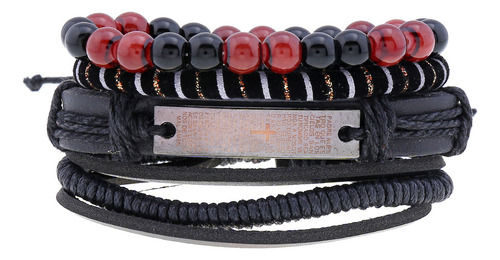 Pulsera De Cuerda De Cuero En Forma De Cruz