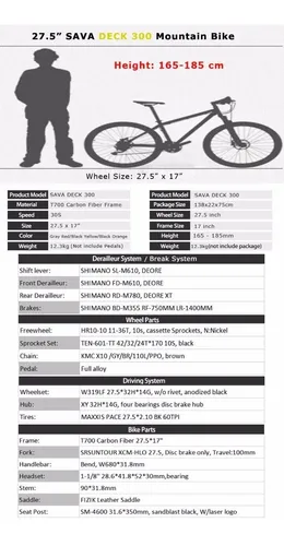 Bicicleta Sava Deck 300 Fibra De Carbono Rin 29 Marco 15.5
