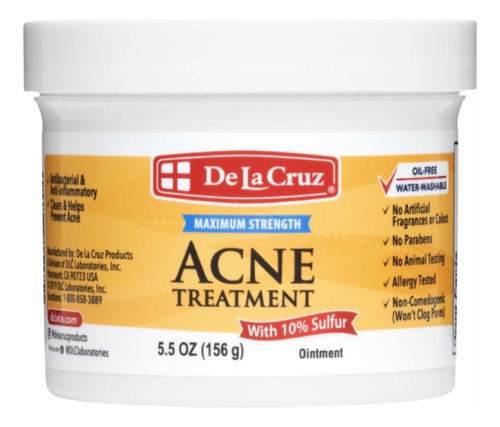 De La Cruz Pomada Ungüento Anti Acné Con 10% De Azufre 156 G