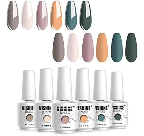 Vishine Gel Nail Polish Kit- Popular Nudes Olive Neutral 6 C