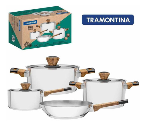 Jogo De Panelas Tramontina 4 Peças Brava Cabo Baquelite Inox