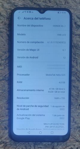 Honor X6s, De 64 Gb De Memoria Y 4 Gb En Ram, Libre Para Cualquier Compañía, Dual Sim, Sin Detalles, Todo Funciona Bien, Muy Buena Estética Negro