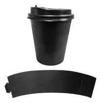 Comprar Vaso De Papel Para Café 12oz, Tapa Y Fajilla - Negro - 100pz