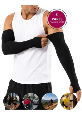 Kit 2 Pares Manguito Proteção Solar Uv50+ Corrida Ciclismo Único Preto