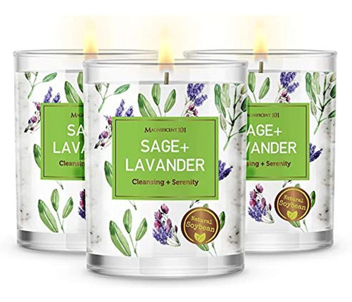 Magnífico 101 Pure Sage + Lavender Smudge Juego De 3 Velas P