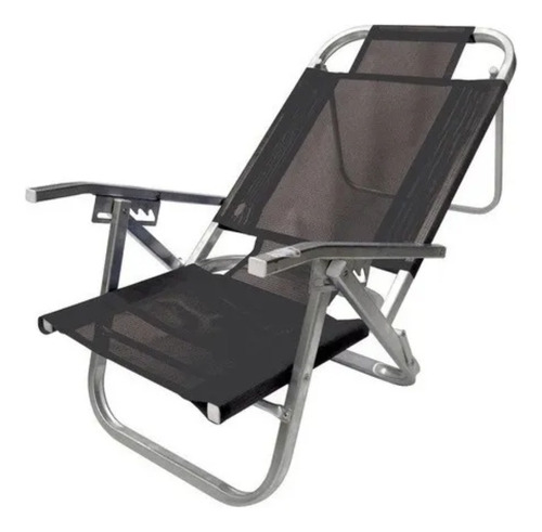 Cadeira de praia reclinável de alumínio reclinável de 120 kg, cor reforçada, preta