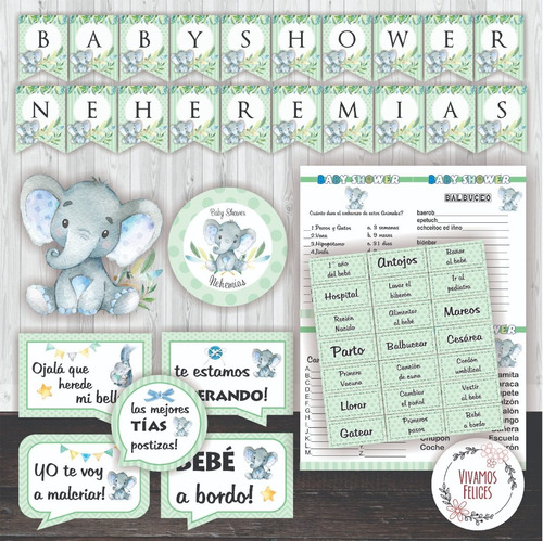 Kit Baby Shower Elefante Verde